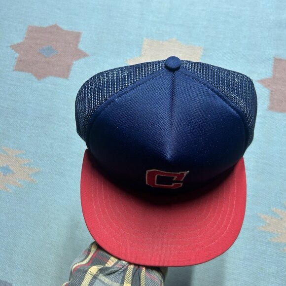 Vintage 80s trucker hat mesh cap Cleveland Indians plain logo MLB baseball - Picture 3 of 8